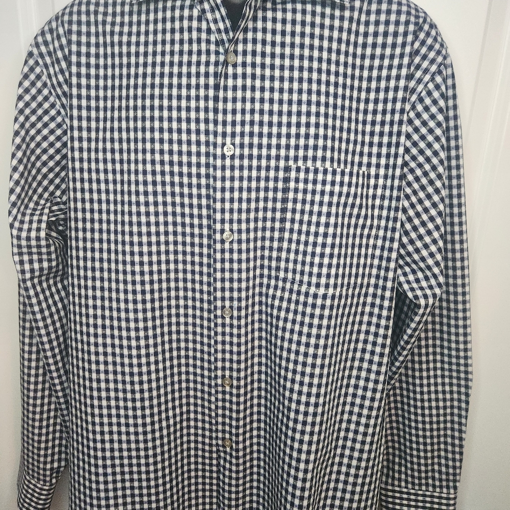 Geoffrey Beene Navy and White Checkered Shirt
